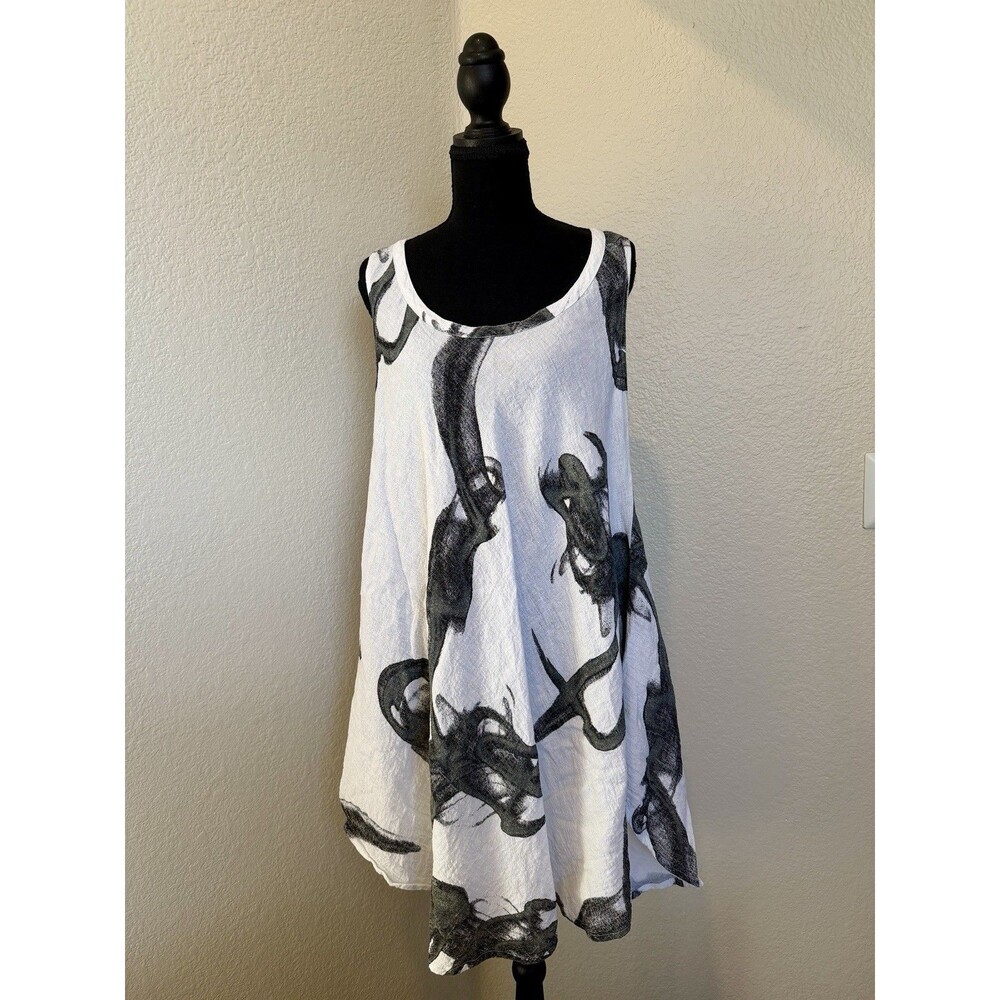 Ralston Linen Tunic Top Women’s L Stretch Abstract Avant-garde Art Lagenlook